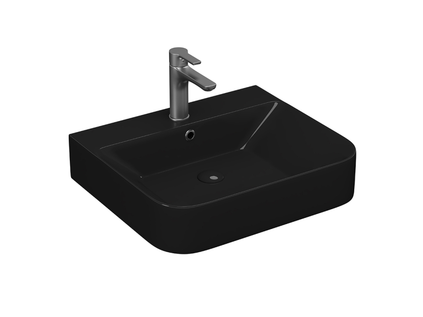 Lucco Allecra Tezgah Üstü Lavabo 55 cm, Parlak Siyah - Lucco