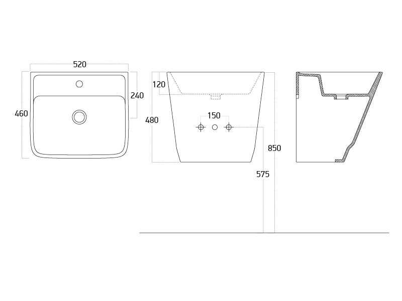 Lucco Bello Asma Monoblok Lavabo 52 cm, Mat Antrasit - Lucco (1)