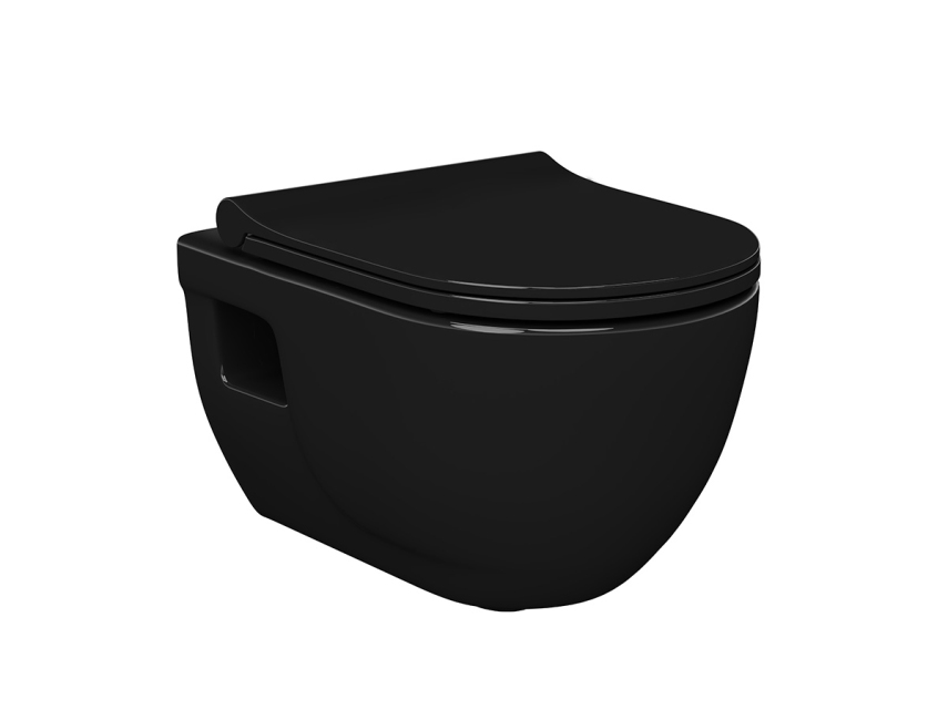 Lucco Brilla Rimless Asma Klozet Parlak Siyah, 53 cm ( Klozet Kapağı Dahil ) - Lucco