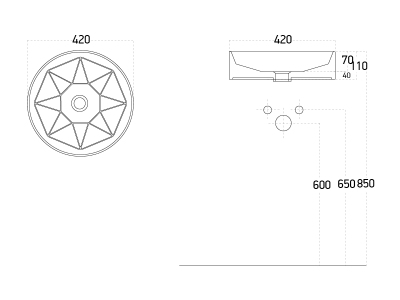 Lucco Diamente Çanak Lavabo 42 cm, Mat Beyaz - 2