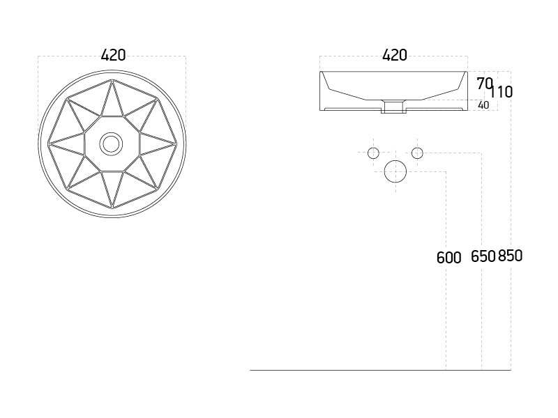 Lucco Diamente Çanak Lavabo 42 cm, Mat Buz Mavi - Lucco (1)