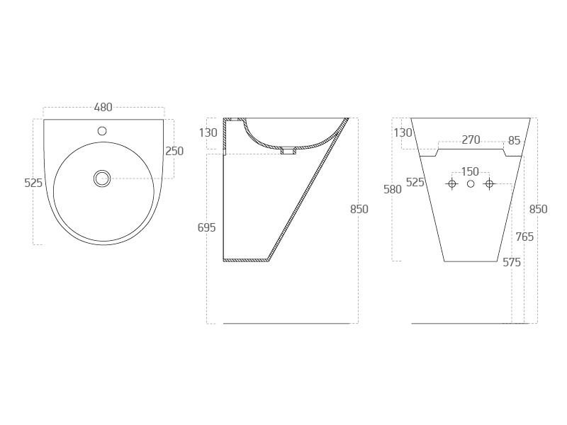 Lucco Garcia Asma Monoblok Lavabo 48 cm, Parlak Siyah - Lucco (1)