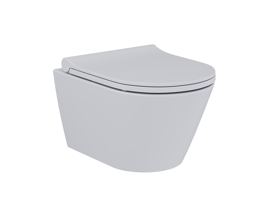 Lucco Gema Rimless Asma Klozet Mat Gümüş Gri 49 cm ( Klozet Kapağı Dahil ) - Lucco