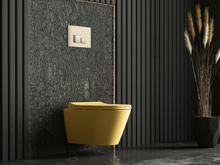 Lucco Gema Rimless Asma Klozet Mat Hardal Sarı 49 cm ( Klozet Kapağı Dahil ) - Lucco