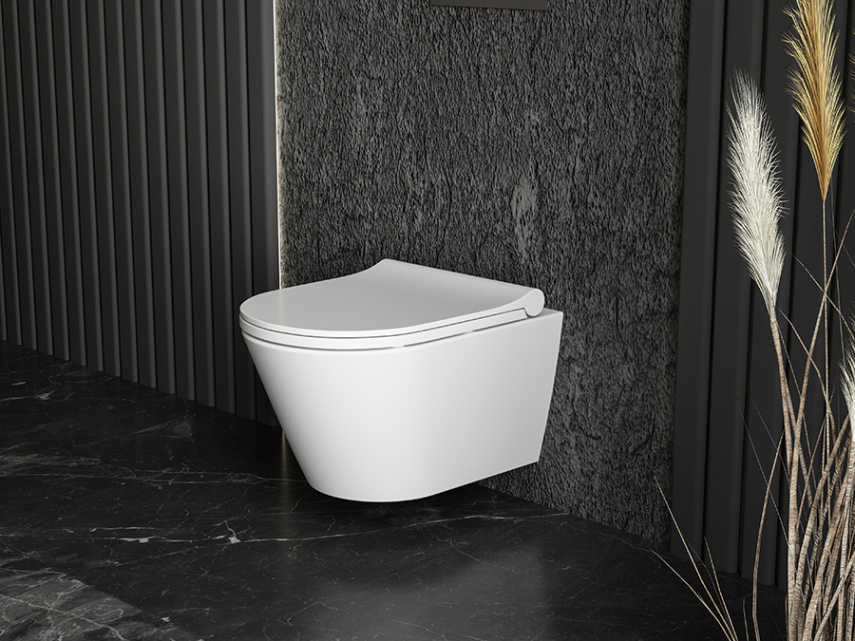 Lucco Gema Rimless Asma Klozet Parlak Beyaz, 49 cm ( Klozet Kapağı Dahil ) - Lucco