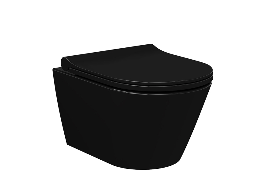 Lucco Gema Rimless Asma Klozet Parlak Siyah 49 cm ( Klozet Kapağı Dahil ) - Lucco