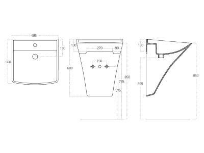 Lucco Loop Asma Monoblok Lavabo 50 cm, Mat Buz Mavi - 2