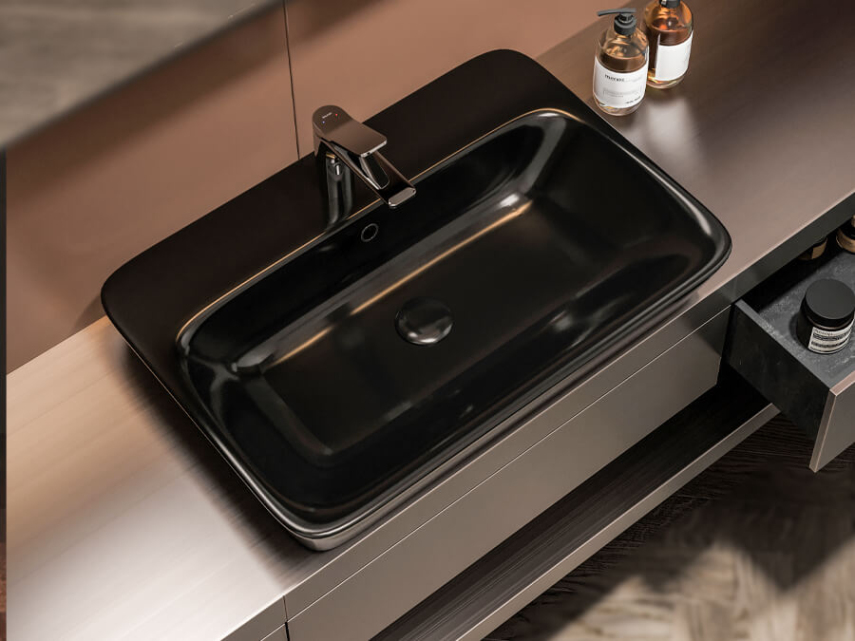 Lucco Mita Tezgah Üstü Lavabo 65 cm, Parlak Siyah - Lucco (1)