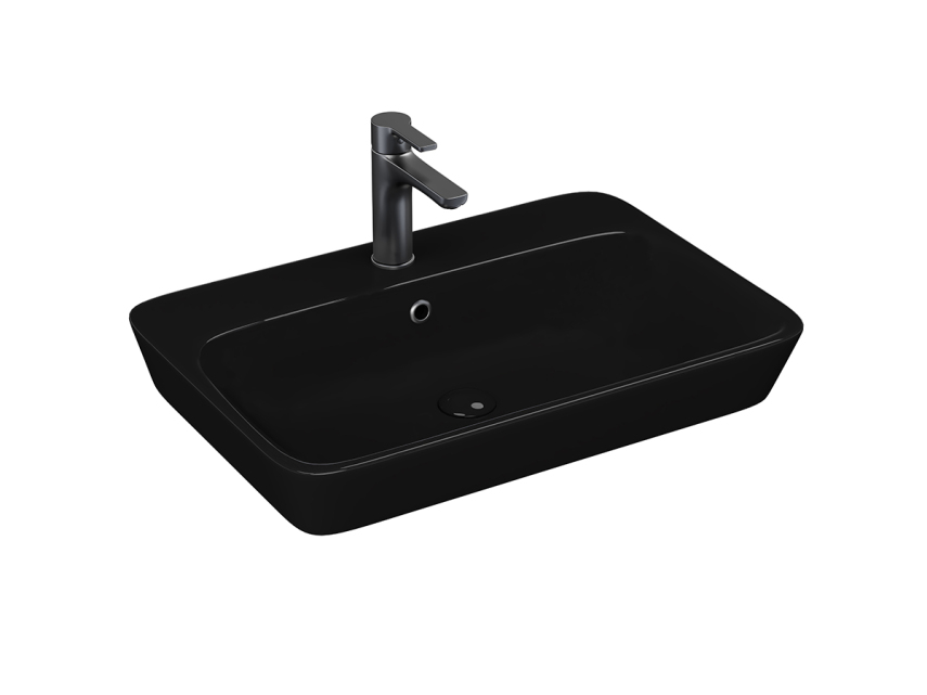 Lucco Mita Tezgah Üstü Lavabo 65 cm, Parlak Siyah - Lucco