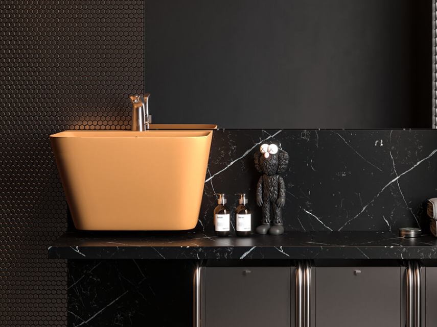 Lucco Moena Asma Monoblok Lavabo 55 cm, Mat Hardal Sarı - Lucco