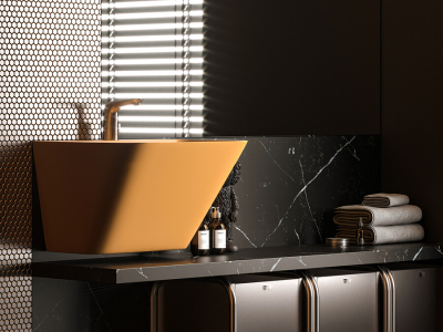Lucco Moena Asma Monoblok Lavabo 55 cm, Mat Hardal Sarı - 3