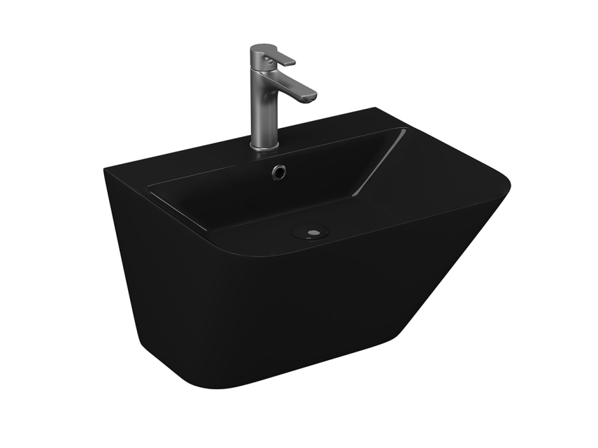 Lucco Moena Asma Monoblok Lavabo 55 cm, Parlak Siyah - Lucco