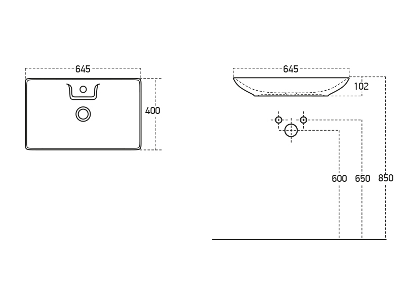 Lucco Perla Tezgah Üstü Lavabo 65 cm, Mat Gümüş Gri - Lucco (1)