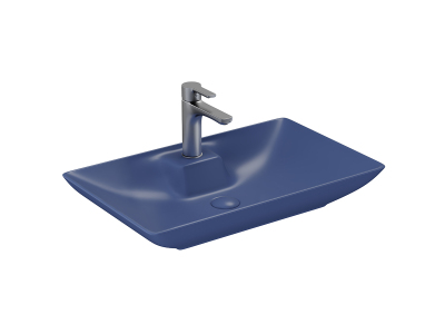 Lucco Perla Tezgah Üstü Lavabo 65 cm, Mat Petrol Mavi - 1