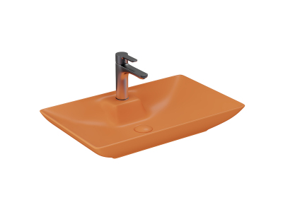 Lucco Perla Tezgah Üstü Lavabo 65 cm, Mat Turuncu - 1