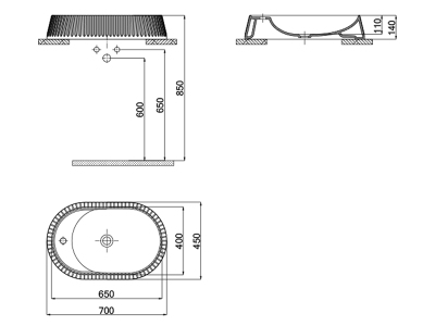 Lucco Pier Tezgah Üstü Lavabo 65 cm, Mat Gümüş Gri - 2
