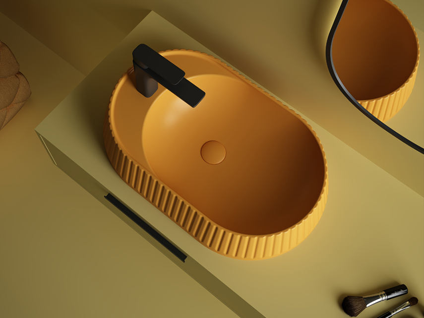 Lucco Pier Tezgah Üstü Lavabo 65 cm, Mat Turuncu - Lucco