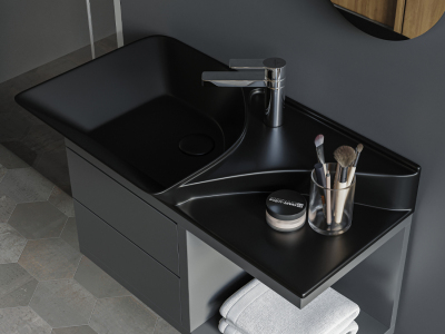 Lucco Poise-X Etajerli Lavabo 80 cm, Mat Siyah - 3