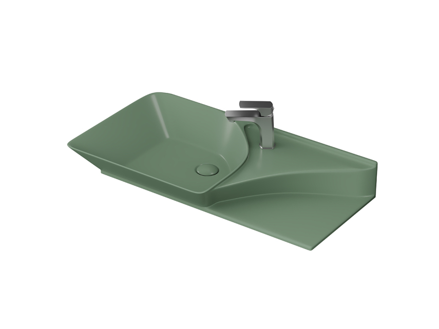 Lucco Poise-X Etajerli Lavabo 80 cm, Mat Yeşil - Lucco