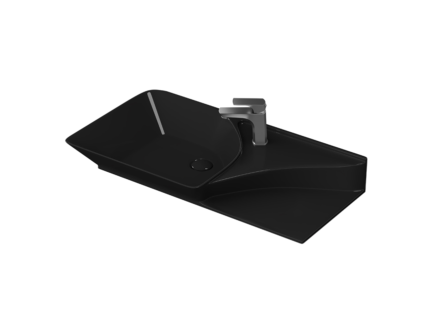 Lucco Poise-X Etajerli Lavabo 80 cm, Parlak Siyah - Lucco