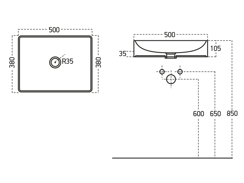 Lucco Square Çanak Lavabo 50 cm, Mat Buz Mavi - Lucco (1)