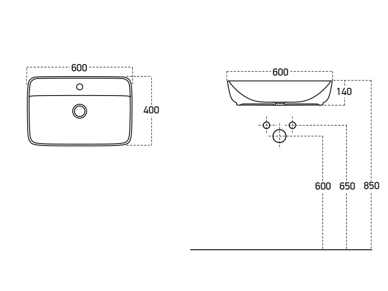 Lucco Vero Tezgah Üstü Lavabo 60 cm, Mat Gümüş Gri - Lucco (1)