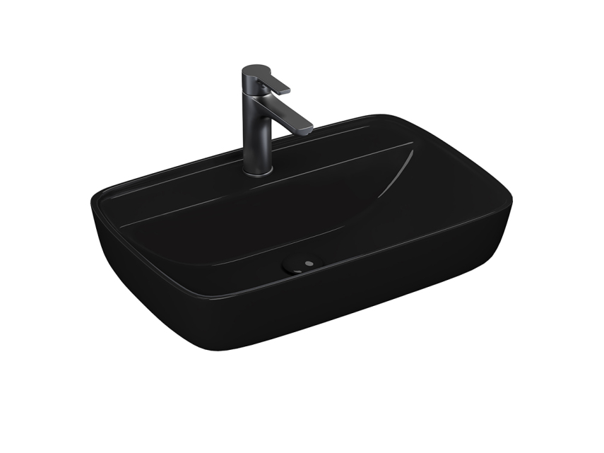 Lucco Vero Tezgah Üstü Lavabo 60 cm, Parlak Siyah - Lucco