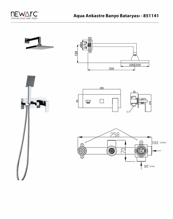 Newarc Aqua Gold Ankastre Banyo Batarya Seti - Newarc (1)