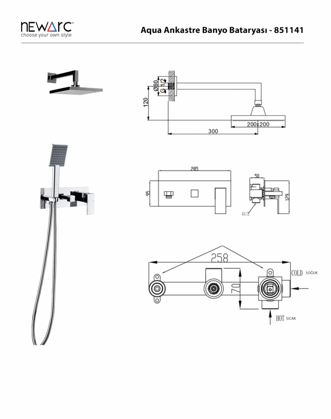 Newarc Aqua Siyah Ankastre Banyo Batarya Seti - Newarc (1)
