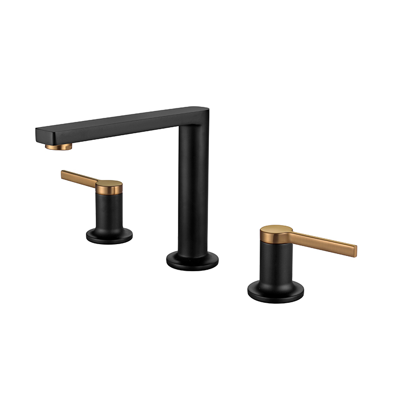 Newarc Bold Siyah Mat Altın 3 Delikli Lavabo Bataryası - Newarc