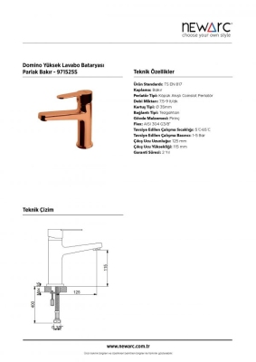 Newarc Domino Parlak Bakır Yüksek Lavabo Bataryası - 3