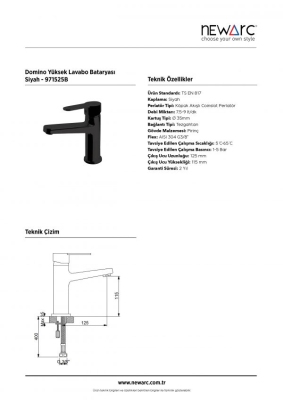 Newarc Domino Siyah Yüksek Lavabo Bataryası - 3