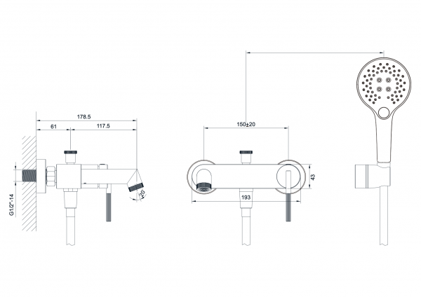 Newarc Opera El Duşlu Banyo Bataryası Metalik Gri - Newarc (1)