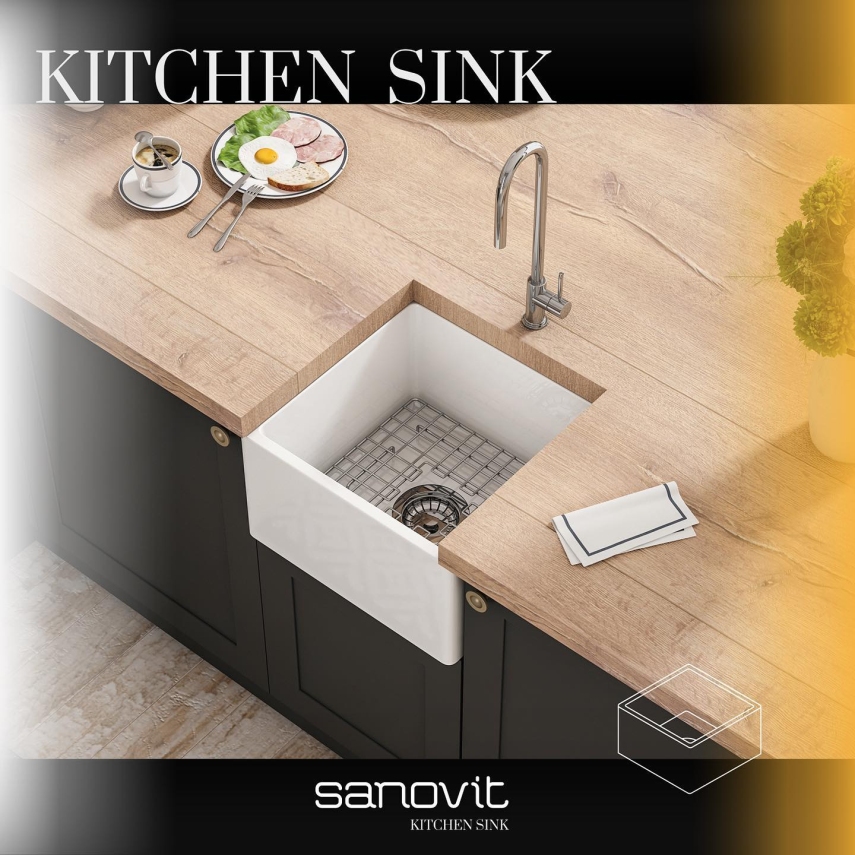 Sanovit Glory Seramik Mutfak Eviyesi 45 cm, Parlak Beyaz - Sanovit (1)