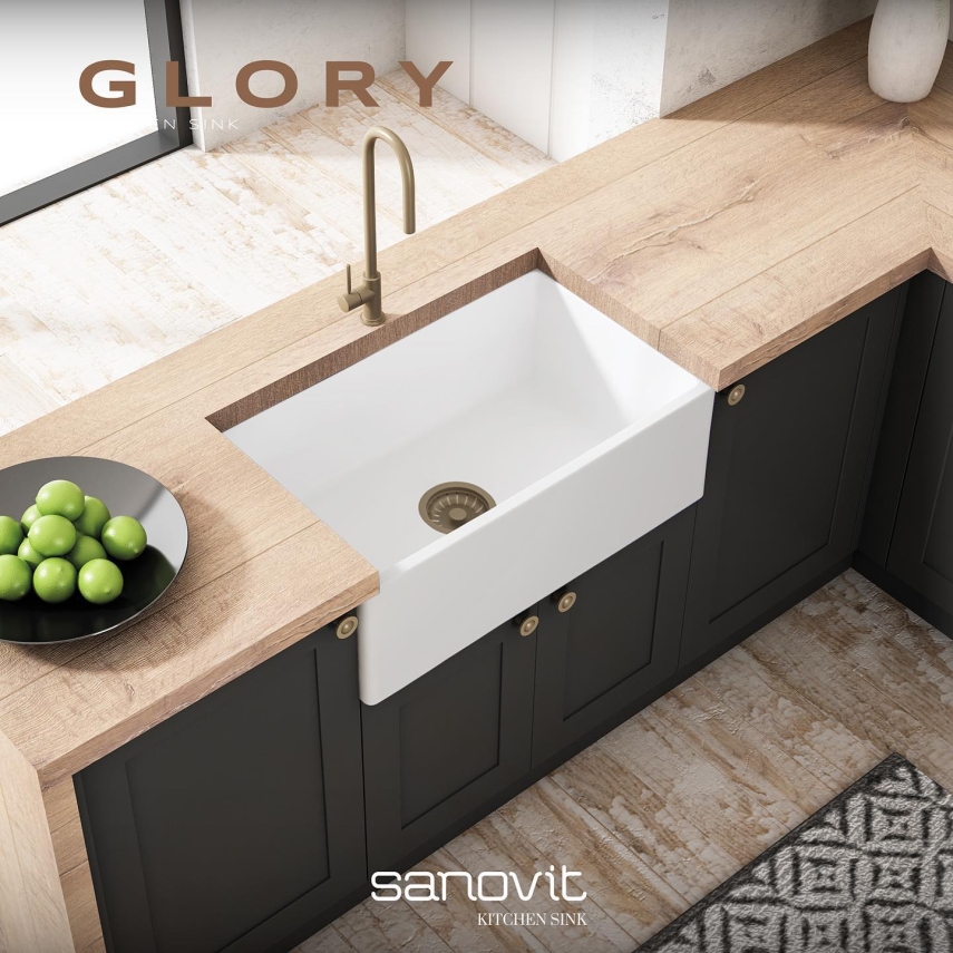 Sanovit Glory Seramik Mutfak Eviyesi 76 cm, Parlak Beyaz - Sanovit (1)