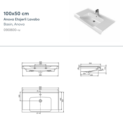 Turkuaz Anova Etajerli Lavabo 100x50 cm - 2