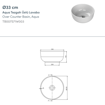 Turkuaz Aqua Tezgahüstü Lavabo Ø33 cm - 2