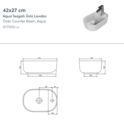 Turkuaz Aqua Tezgahüstü Lavabo 42x28 cm - 2
