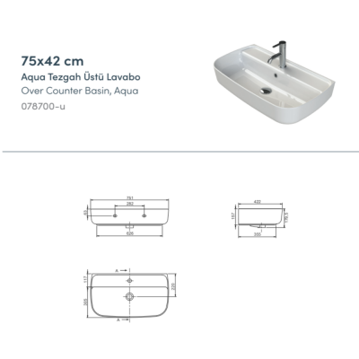 Turkuaz Aqua Tezgahüstü Lavabo 75x40 cm - 2