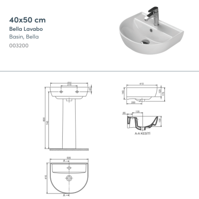 Turkuaz Bella Lavabo 40x50 cm - 2