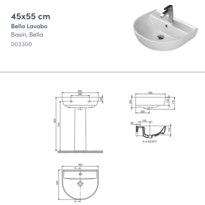 Turkuaz Bella Lavabo 45x55 cm - 2