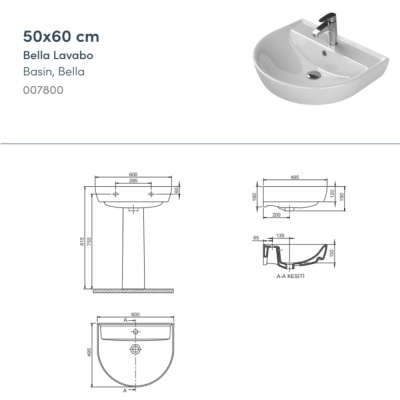 Turkuaz Bella Lavabo 50x60 cm - 2