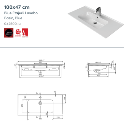 Turkuaz Blue Etajerli Lavabo 100x47 cm - 2