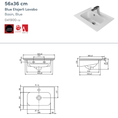 Turkuaz Blue Etajerli Lavabo 50x36,5 cm - 2