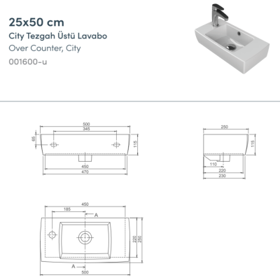 Turkuaz City Lavabo 25x50 cm - 3