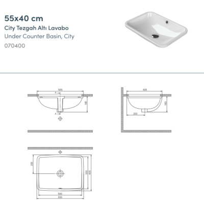 Turkuaz City Tezgahaltı Lavabo 40x55 cm - 4