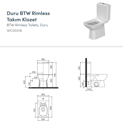 Turkuaz Duru BTW Rimless Klozet Seti (Alttan Çıkışlı) - 2