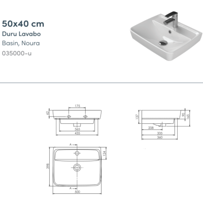 Turkuaz Duru Lavabo 50x40 cm - 2