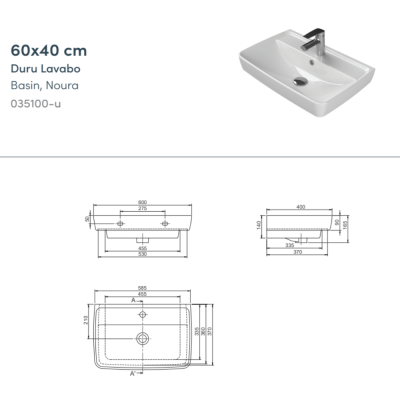 Turkuaz Duru Lavabo 60x40 cm - 4