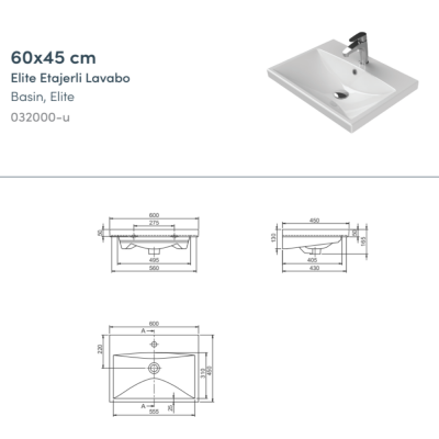 Turkuaz Elite Etajerli Lavabo 60x45 cm - 4